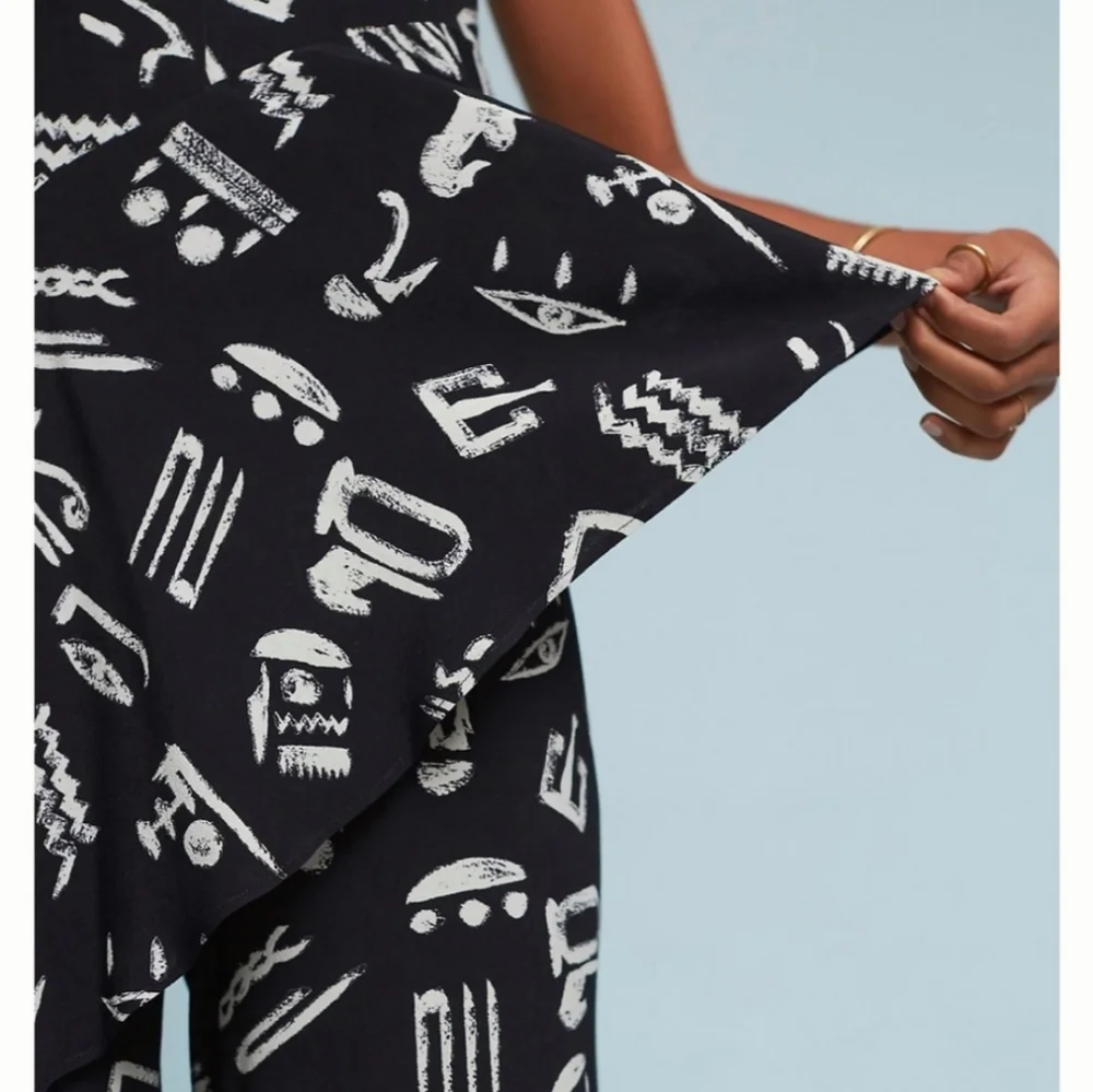 Anthropologie- Maeve | Black Day Trip Cropped Wide Leg Printed Jumpsuit - Picture 4 of 9